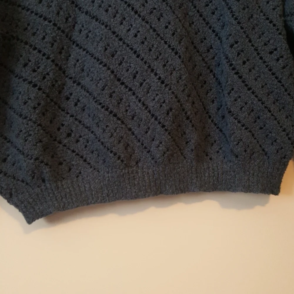 Capture Crocheted blue crop top button-up sweater
